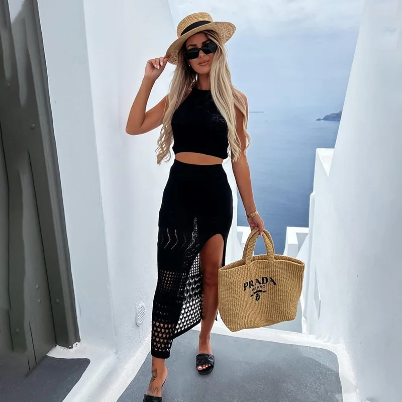 2026 New European American Women Mid Long Split Pencil Skirt Slim Fit Straight Beach Cover Up Bikini Outerwear
