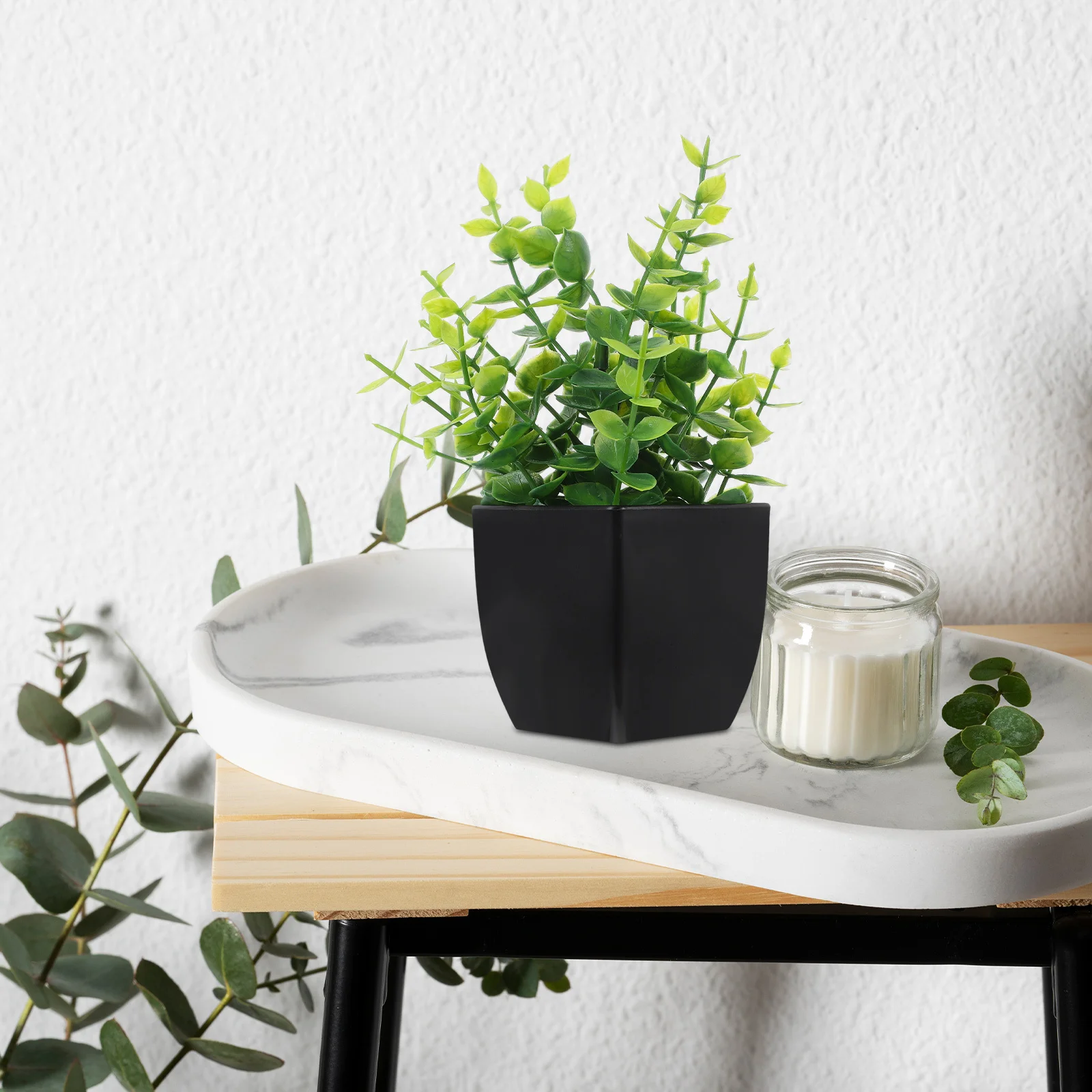 

4Pcs Fake Plants in Black Pot Mini Artificial Eucalyptus Faux Grass for Table Bathroom Shelf Decor Small Potted Indoor Plants