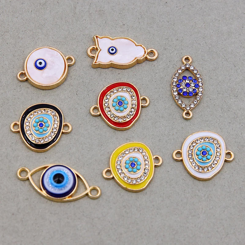 6 stücke Unregelmäßigen Runde Evil Eye Multi-stil Strass Kristall Augen Charms Anhänger DIY Armband Halskette für Schmuck Zubehör