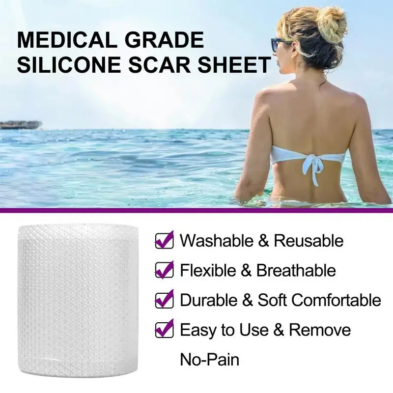 Folha de silicone reutilizável cicatriz remoção, cicatriz Tape Roll, eficaz para o velho e novo, 59x1.6 remoção