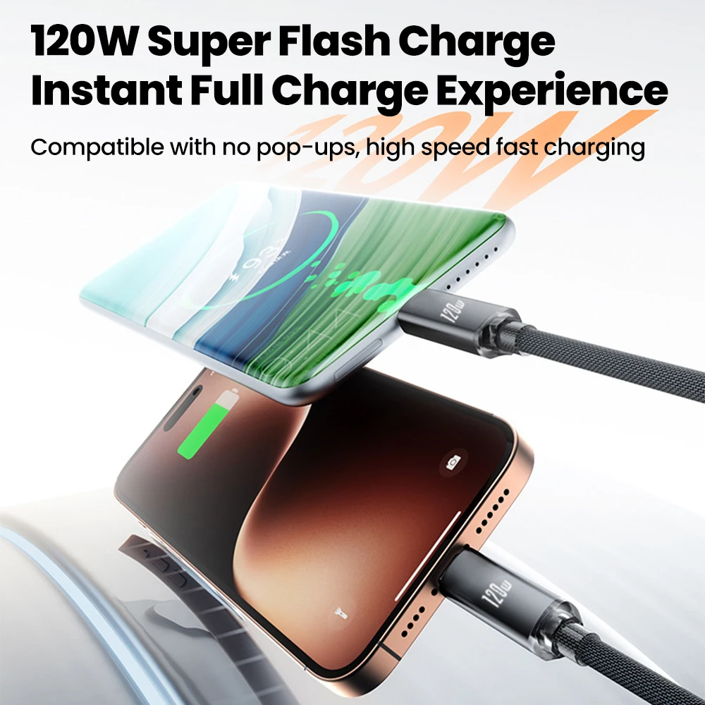 120 واط سيارة الربيع كابل بيانات قابل للسحب USB C إلى نوع C كابل شحن سريع آيفون 15 16 سامسونج شاومي USB نوع C كابل