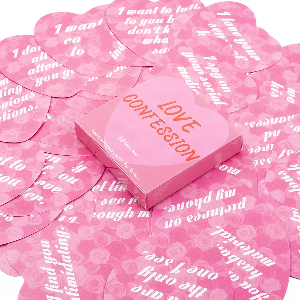 Englische Version „Love Confession“-Brettspiel mit 55 herzförmigem Kartendeck für Wahrsagerei und Schicksalschlüsselwortinterpretation