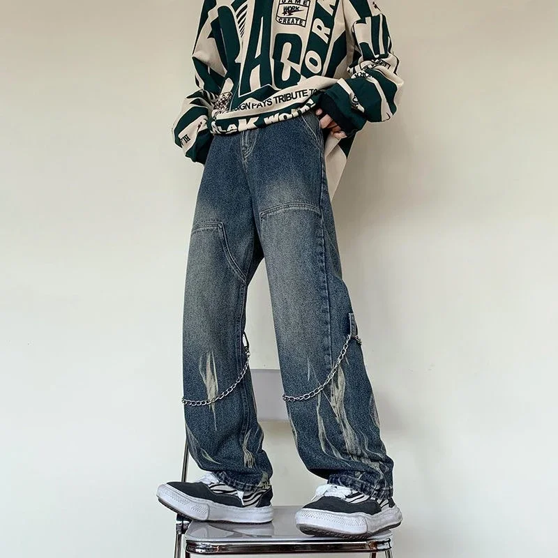 

Straight Male Cowboy Pants Xs Cotton Grunge Y2k Korean Trousers Fashion High Quality Denim Soft Luxury Goth Original Men's Jeans