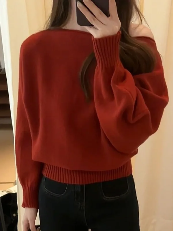 Cisas Nieuwjaar oulder Bared Sweater Dames Los Gebreid Lang Sve Herfst Winter Warm Aosphere Feeling