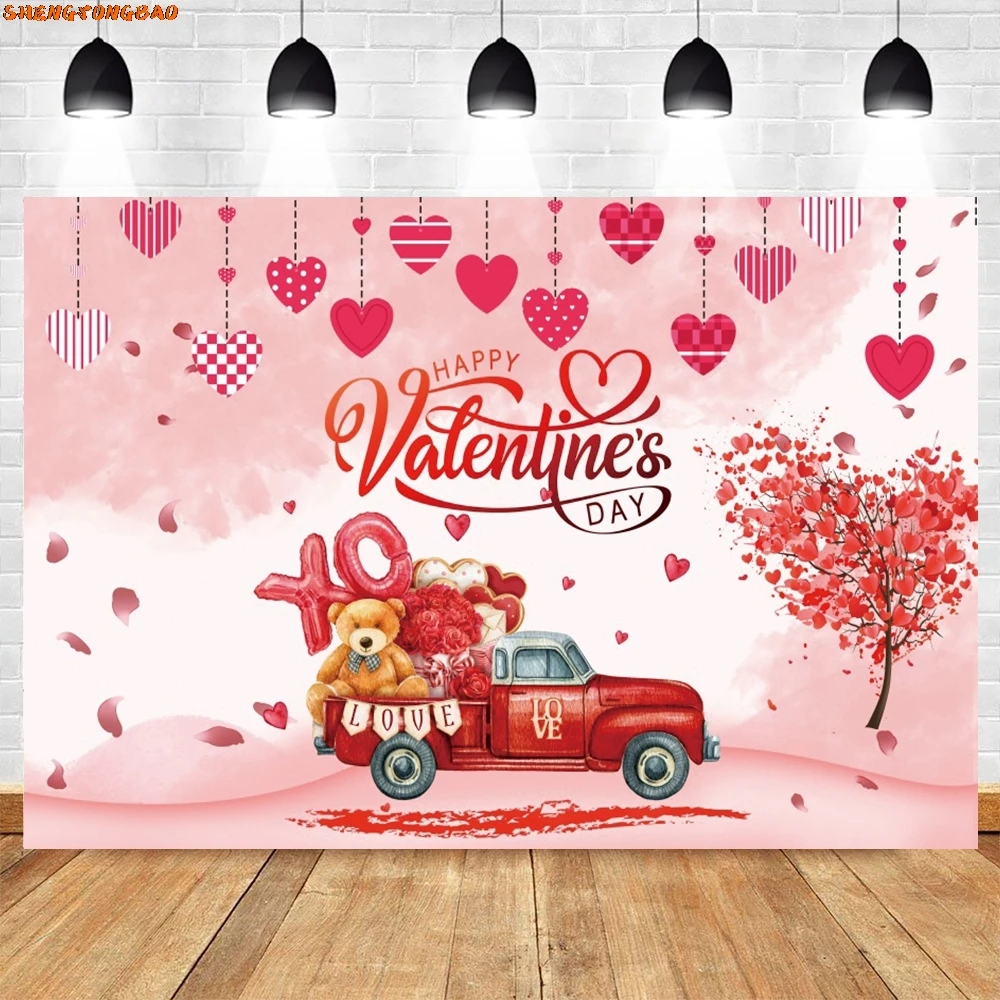 خلفية جميلة لعيد الحب في 14 فبراير للتصوير الفوتوغرافي على شكل قلب أحمر للزوجين وحفلات الزفاف وخلفية استوديو الصور