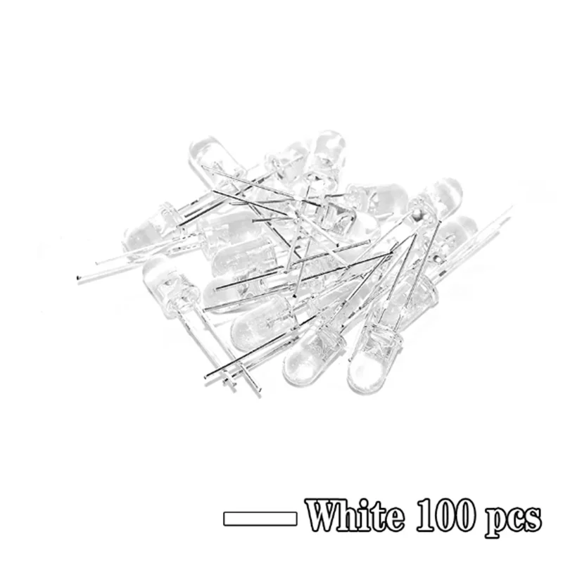 100PCS 5MM F5 LED Diode 5 mm Light Assorted Kit Green Blue White Yellow Red COMPONENT DIY kit