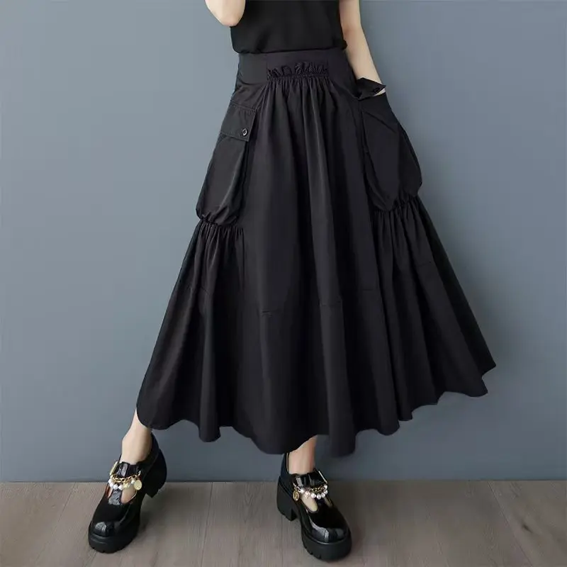 

Faionable Large ket Loose Casual Color A-Line Skirt High Waist Midi Skirt Korean Sle Spring Autumn Seasonal Design