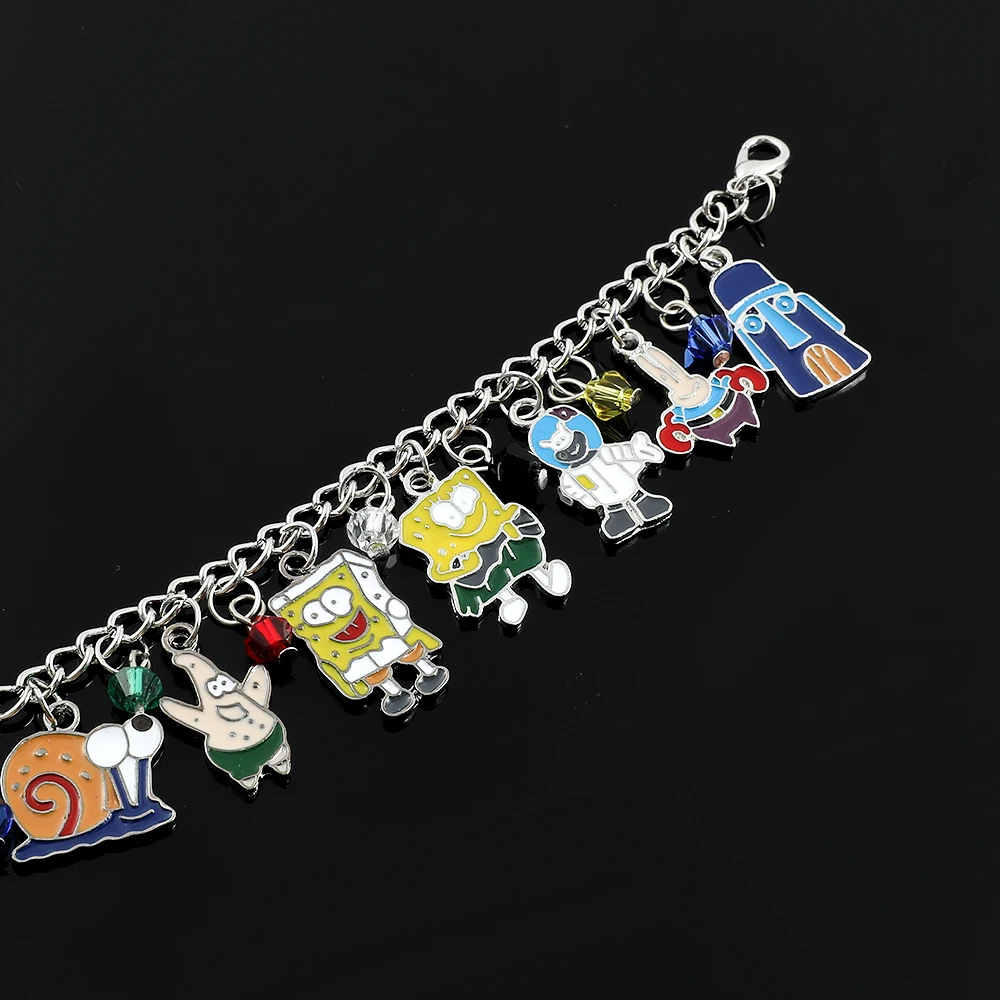 Anime SpongeBob SquarePants Charms Bracelet Cute Cartoon Figure Patrick Star Captain Eugene Pendant Hand Accessories For Girls