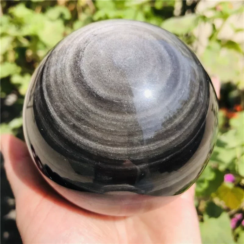 Rare silver obsidian crystal ball, polished black quartz repair, 400-500g