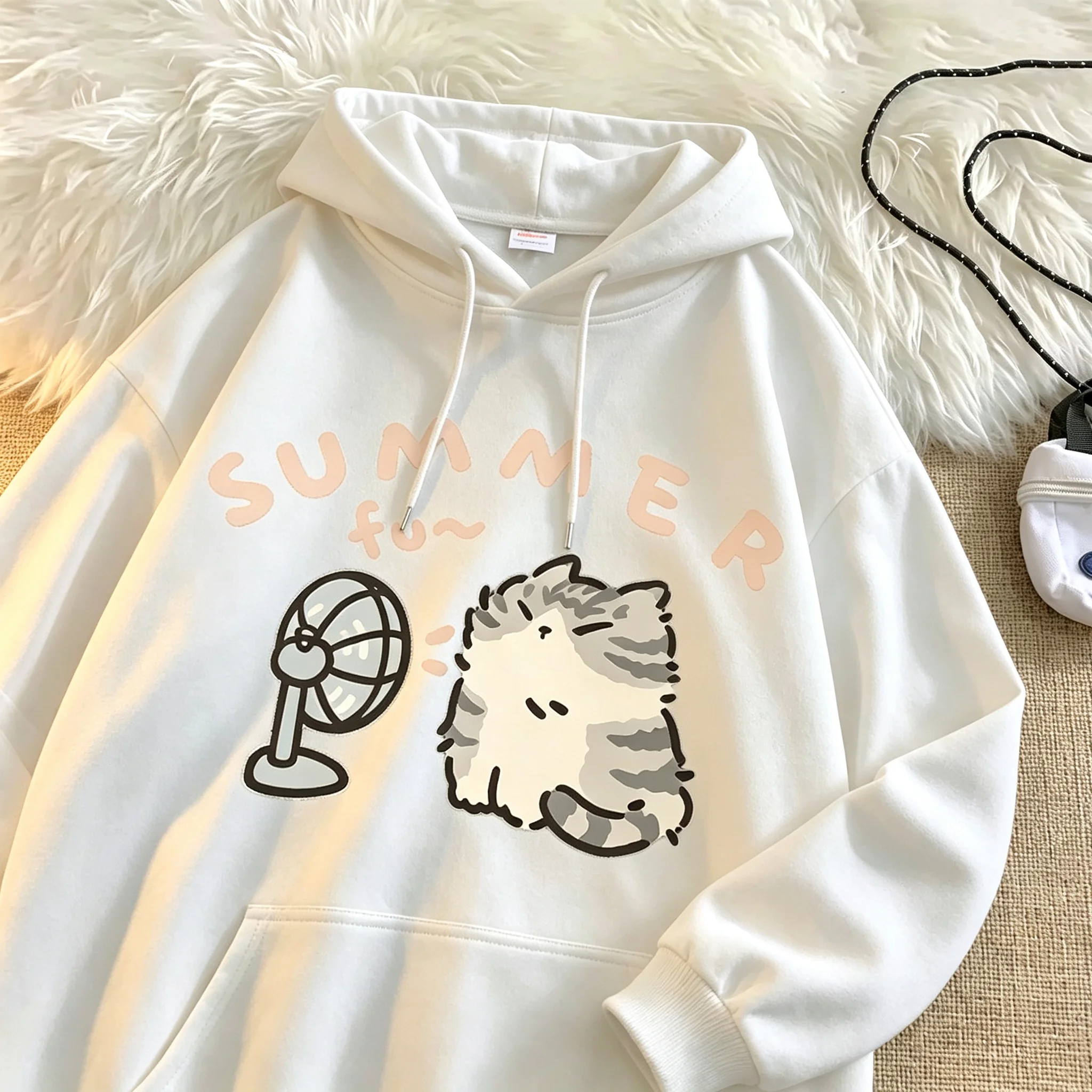 Solid-color windbreaker and women's style hoodie, creative design by American streetwear, loose-fitting hooded sweatshirt couple