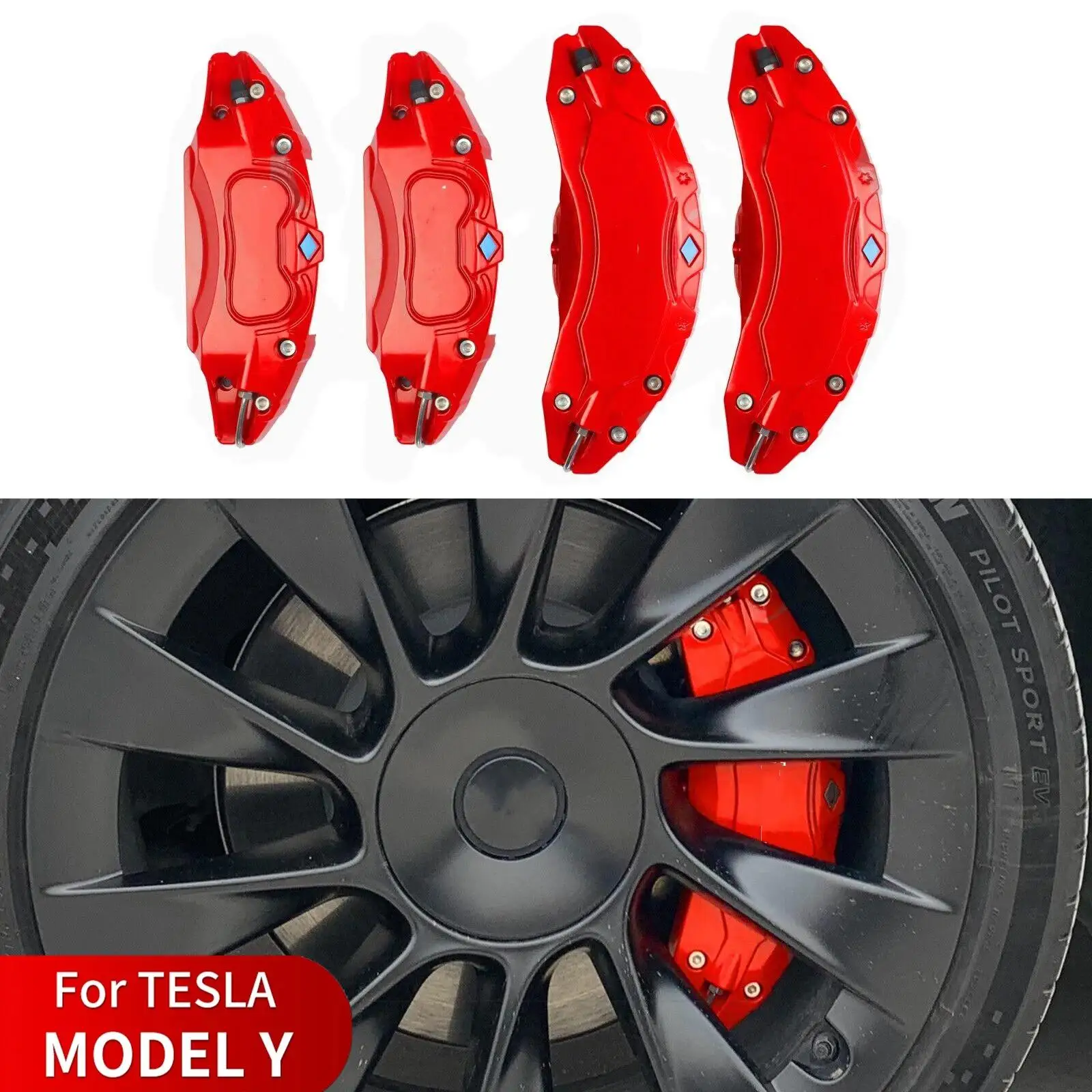 

Чехлы тормозных суппортов для Tesla Model Y 2020 2021 2022 2023 2024, аксессуары, передний и задний комплект из 4 шт. (не подходит для модели Y RWD 2024 года)