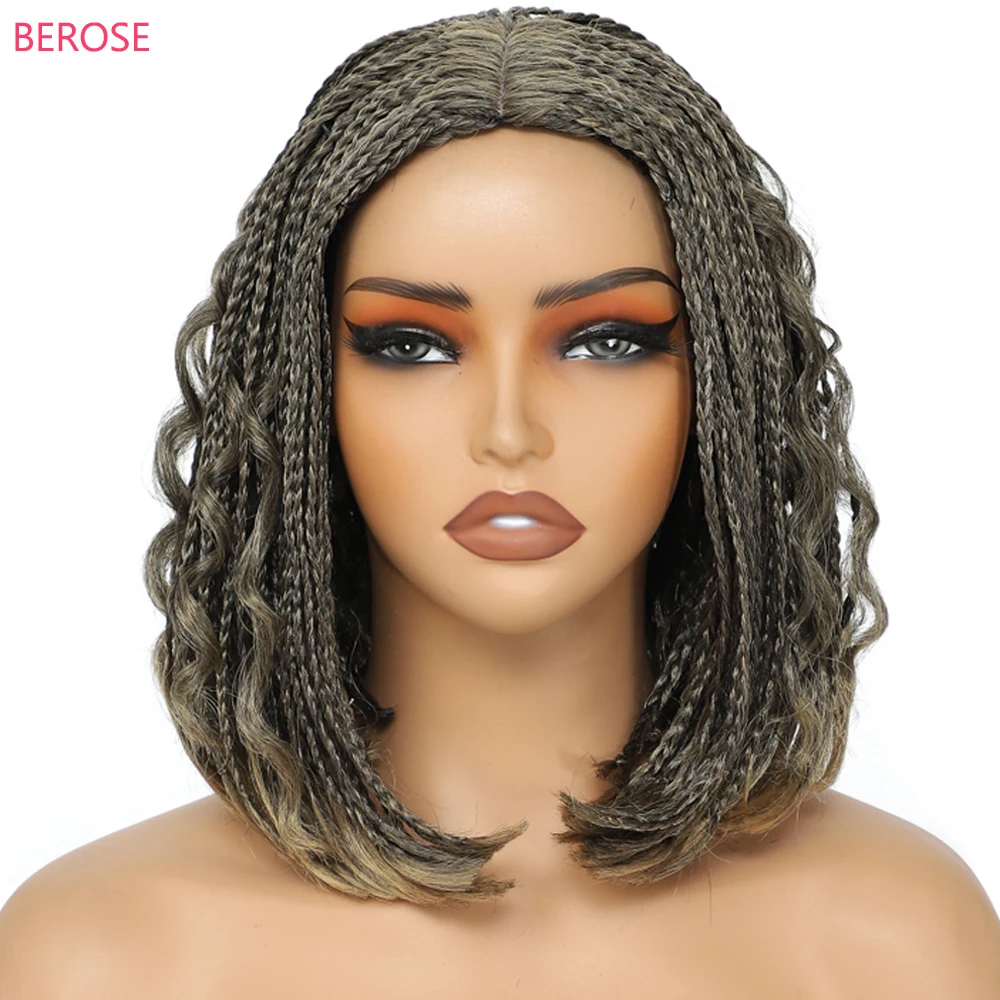 Box Braids Crochet Hair Wigs Cheap Hand Braided Wigs perruque femme Synthetic Box Braided Hair Wigs Fake Scalp Bob Black Wigs