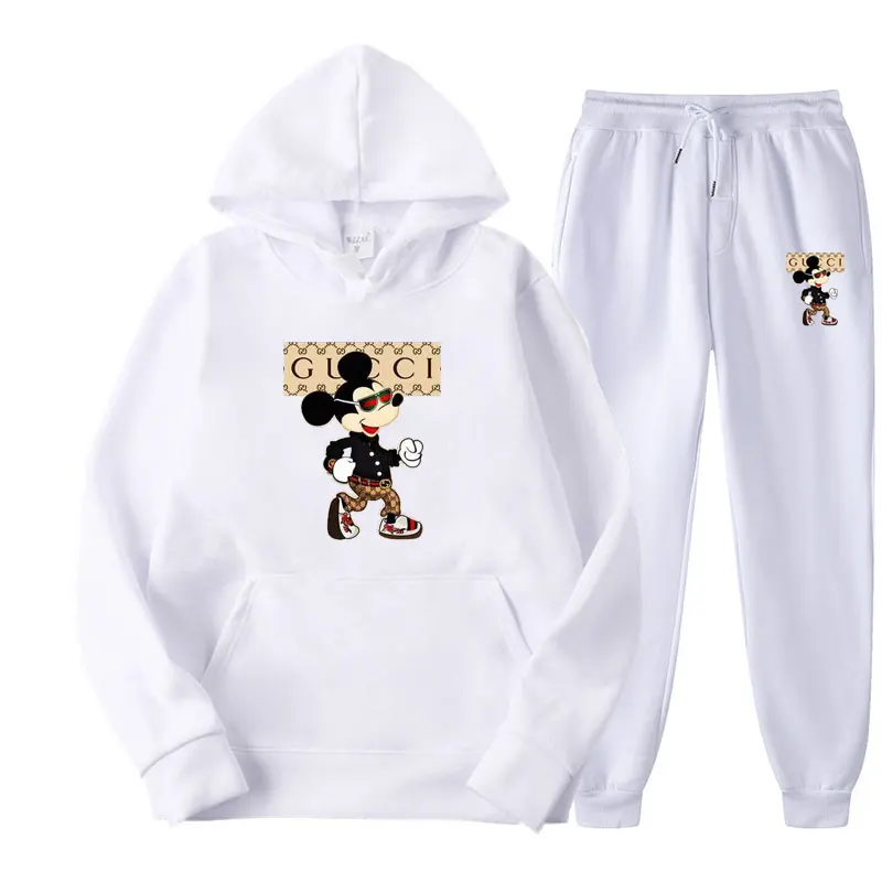 Disney\'s new men\'s brand printed fashion casual sweater for autumn and winter, sports two-piece set hooded sweatshirt for warmth