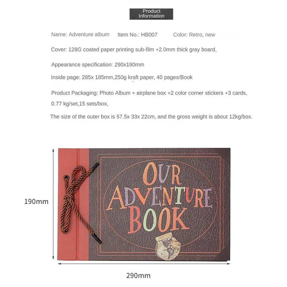 1/2PCS Vintage40 Pages Kraft Paper Sheets Card Our My Adventure Book Album Handmade Pixar Photo foto Scrapbook Photo Album