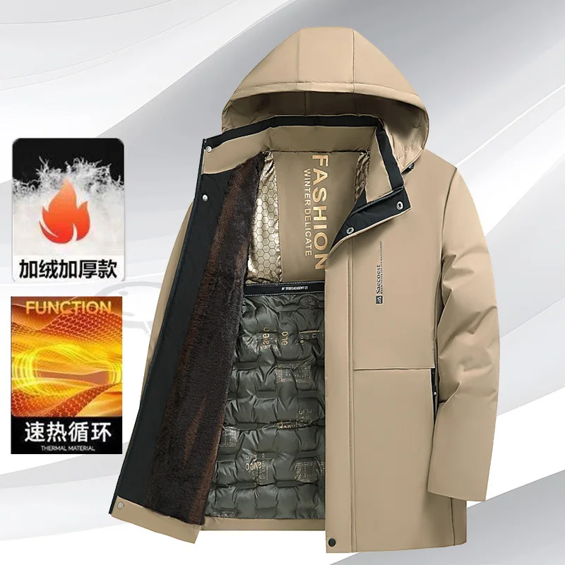 Winter Thickened Fleece Cotton Padded Jacket Men Warm Coat Down Alternative Padded Outwear Hooded Winter Parkas Outerwear AU-225