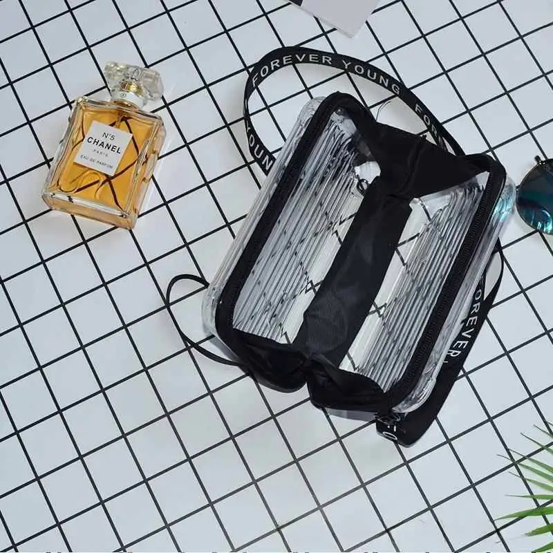 Transparent Hardshell Cosmetic PC Material Crossbody Storage Bag For Toiletries And Mobile Phones Diagonal Striped Pattern