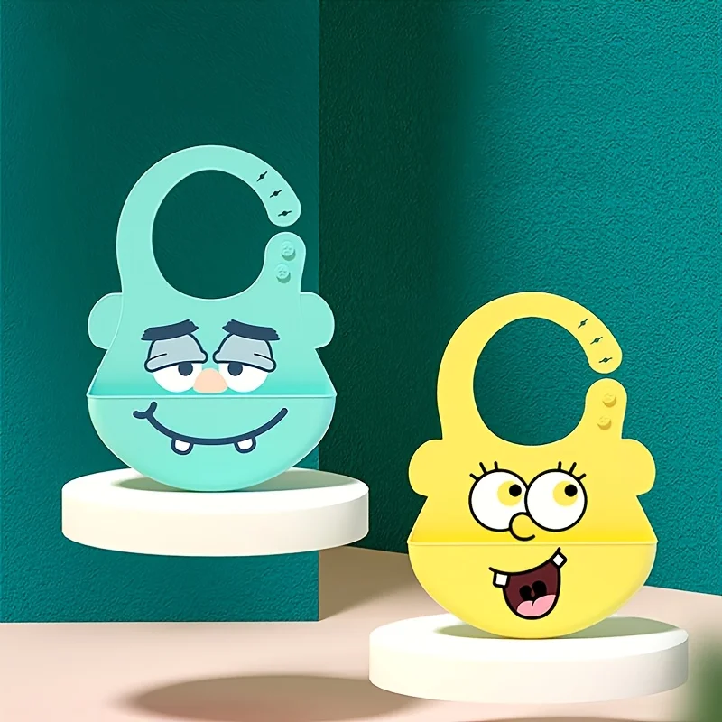 

Cute Large Pocket Silicone Baby Bib, Waterproof Soft Adjustable Multi-Functional Spill-Proof Drool-Proof Neckless Feeding Bibs