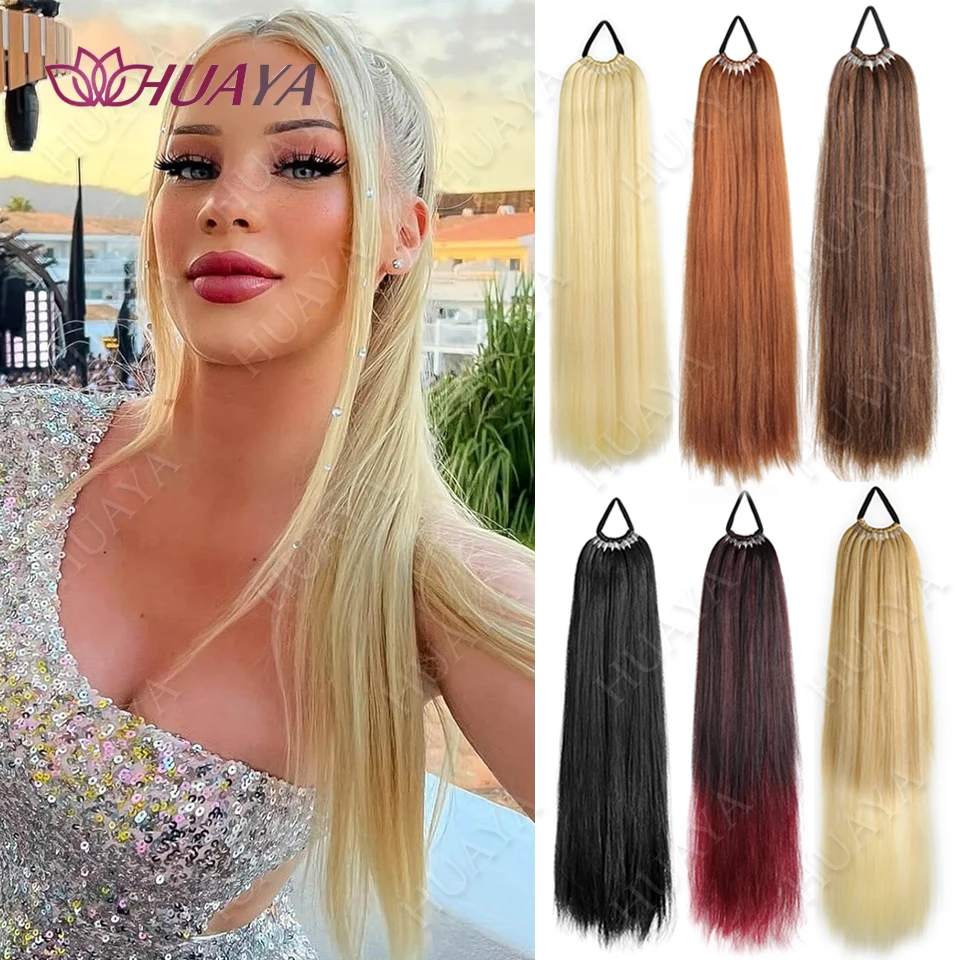 

Синтетические 24-дюймовые наращивания хвоста, универсальная резинка для хвоста, термостойкое наращивание для женщин, длинные прямые пон «сделай сам»