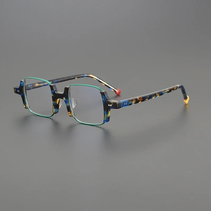 Yellow blue square acetate personalized glasses frame men's classical handmade glasses, women's designer retro fashionable