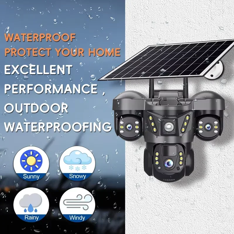 V380 Pro  Wireless WiFi Solar Camera Three Lens Three Screen Human Detection 4G Sim Card Solar CCTV IP Camera