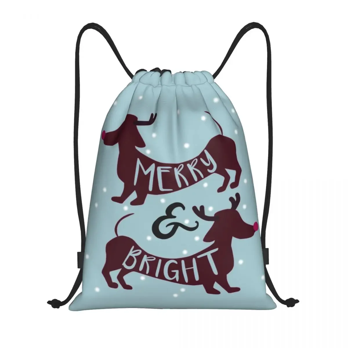 Custom Merry And Bright Christmas Dachshund Snow Drawstring Bag Women Men Lightweight Funny Pet Dog Sports Gym Storage Backpack