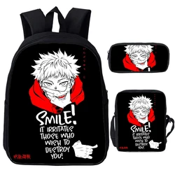 Jujutsu Kaisen Anime Mochila Gojo Satoru Sacos de desenhos animados Mochila de estudante Mochila de grande capacidade Mochila para meninos e meninas Conjunto 3 peças