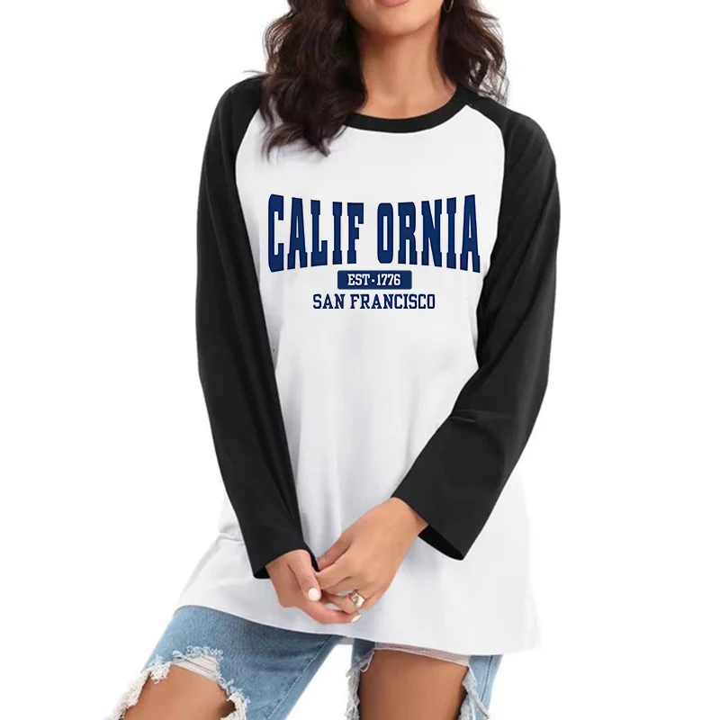 

Women's Retro California San Francisco Graphic Crew Neck Long Sleeve T Shirt Vintage Lettering Print Tshirt 90s Casual Tees Tops
