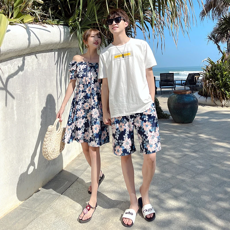 Travel Holiday Sle Plus size Beach Pants Seaside Set off-Neck Floral Skirt Thailand Hainan Sanya Honeymoon Couple