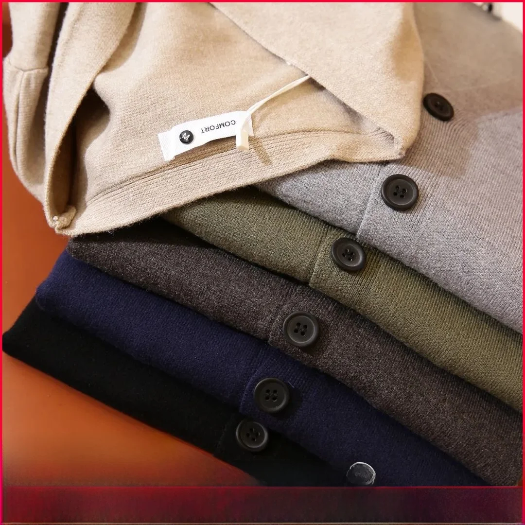 

Loose Fit Men's V-Ne Knitted Cardigan Casual Elastic Sweater Outerwear Faionable Urban Sle Long Sve Winter Coat