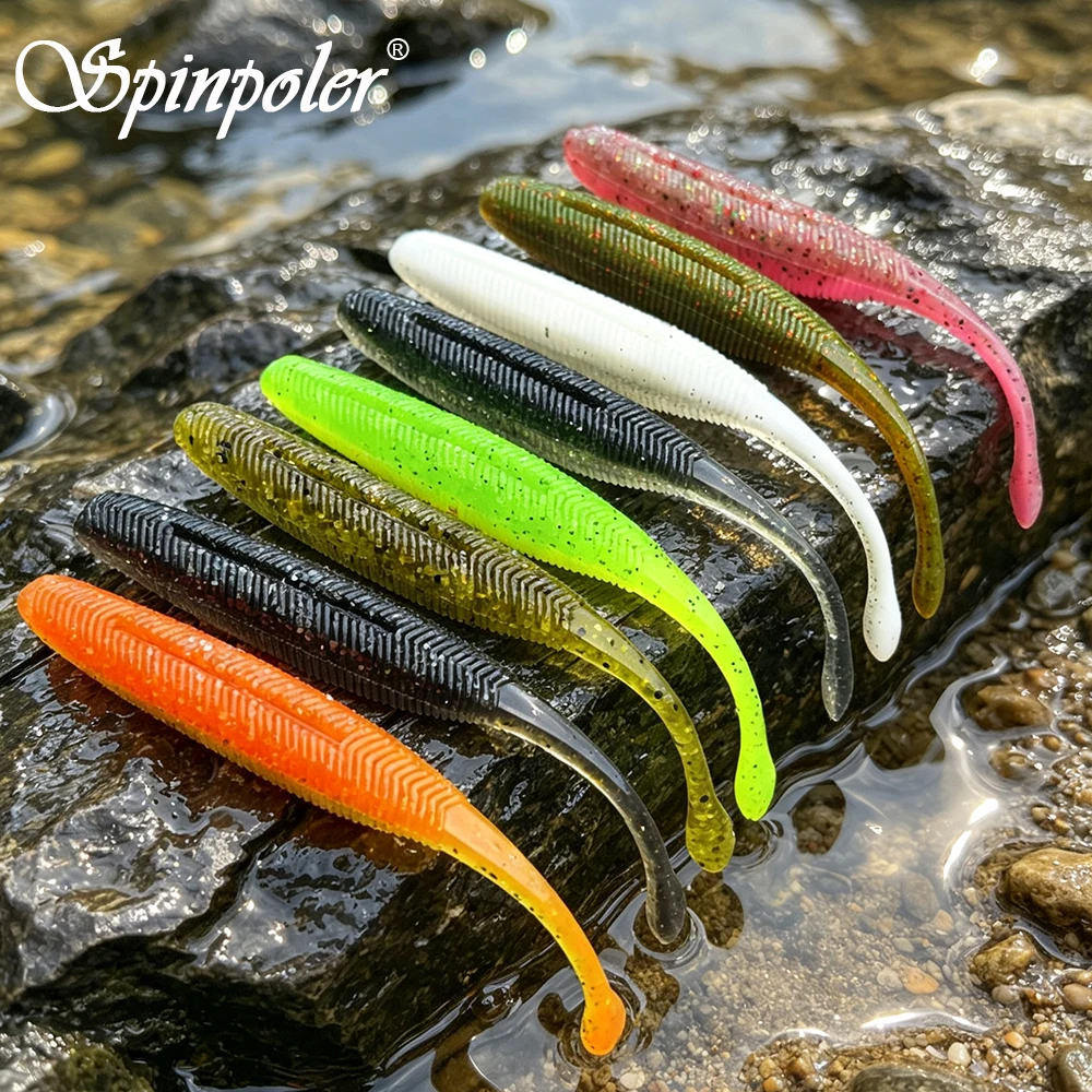 Fishing Lure Spinnerbait - Spinpoler Soft Spindle Worm Lures Ribbed