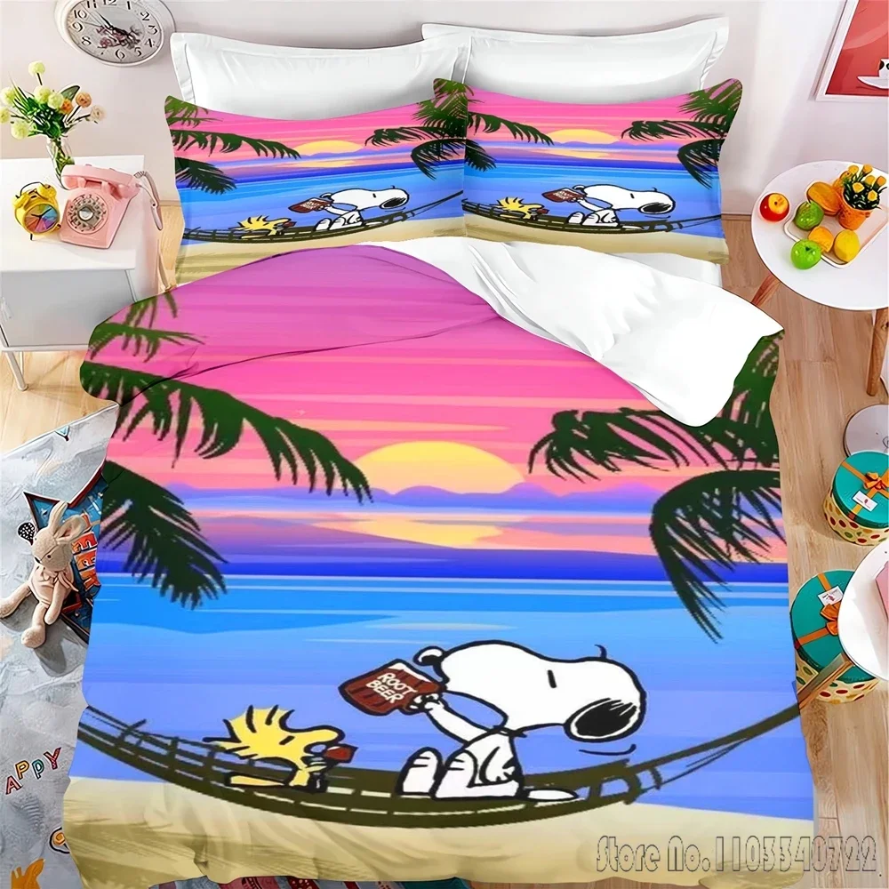 Snoopy 3-Piece Love Child Duvet Cover Set HD Comforter Cover Bedclothes for Kids Bedding Sets Bedroom Decor