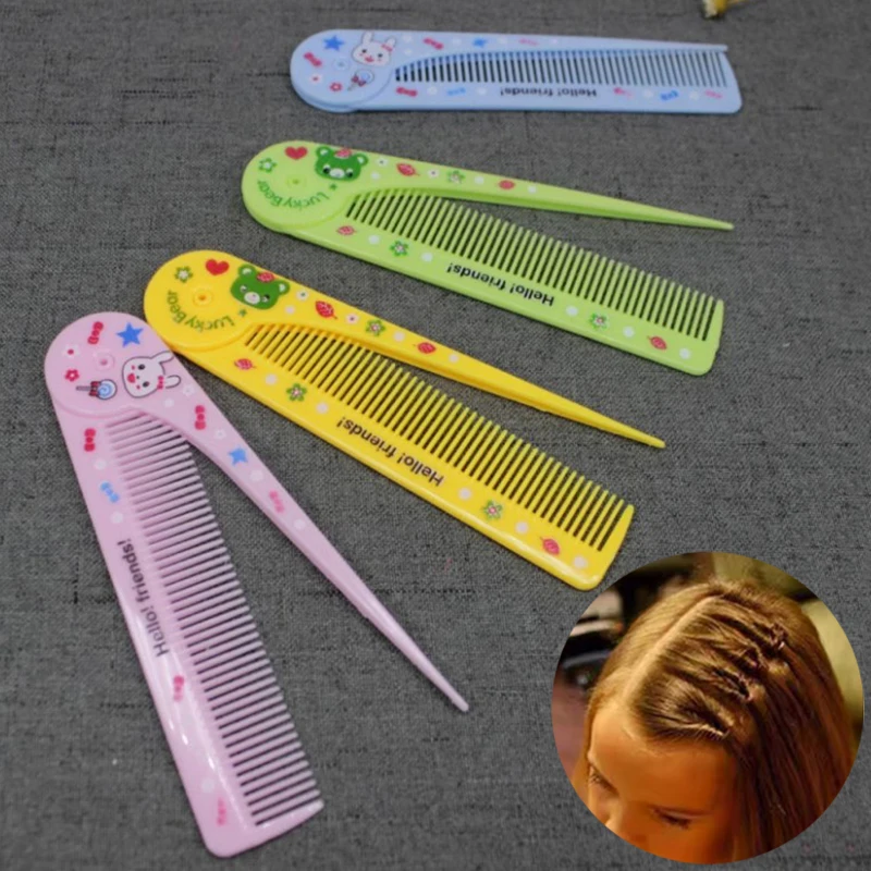 Cartoon Foldable Massage Hair Comb Anti Static Hairdressing Pointed Tail Comb Portable Travel Hair Comb Brush Styling Accessorie