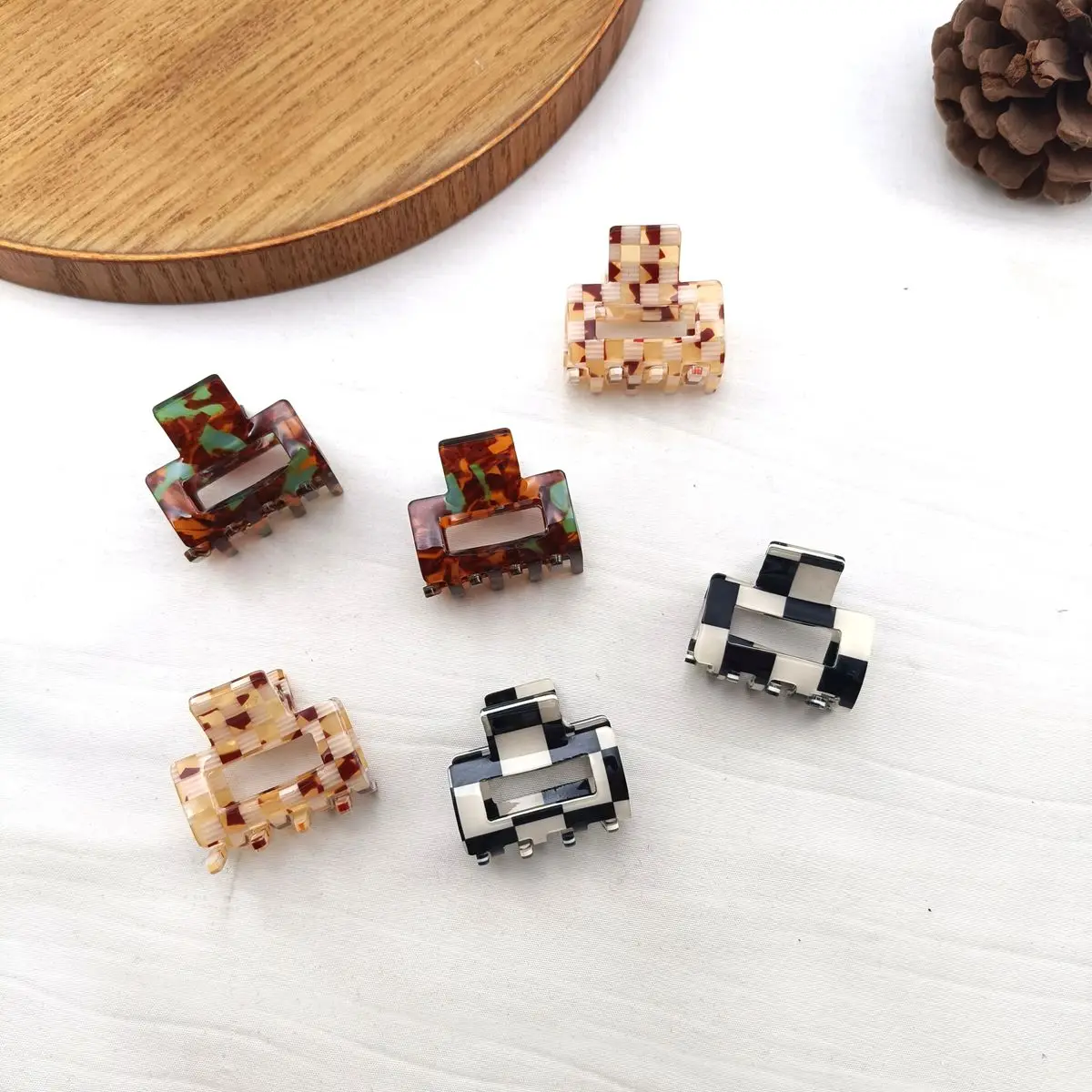 6pcs Women Hair Accessories Fashion Hollow Out ​Rectangle Acetate Hair Claws Colourful Plaid Ponytail Acetic Claw Clips
