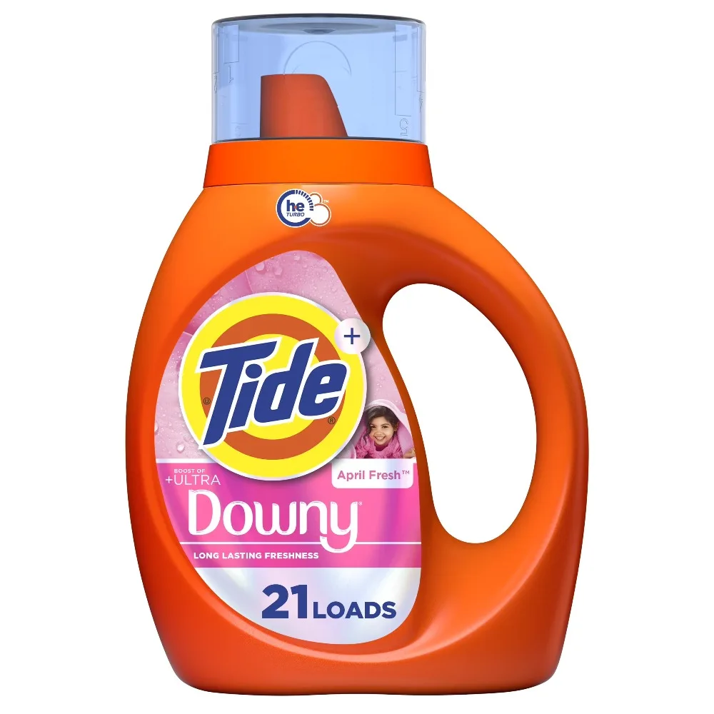 Laundry Detergent Liquid with Ultra Downy Fabric Softener Boost April Fresh Scent 30 Fl Oz for 21 Loads
