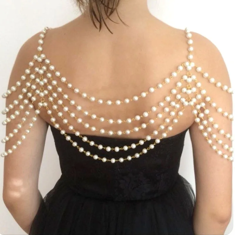 

Sexy Multi-Layer Wedding Party Shawl Chain Luminous Fake Pearl Back Chain Accessory for Elegant Occasions
