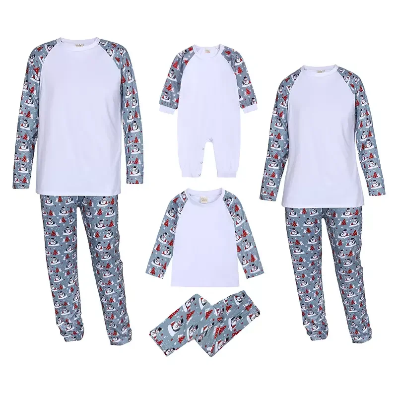 Sublimation Blank Long Sleeve T-shirt and Pants Christmas Clothes Family Home Wear Sleepwear Pajama Sets Adults Children