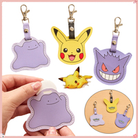 Pikachu Access Control Card Cover Cartoon Gengar Ditto Leather Keychain Elevator Induction Cards Key Tag Protective Sleeve