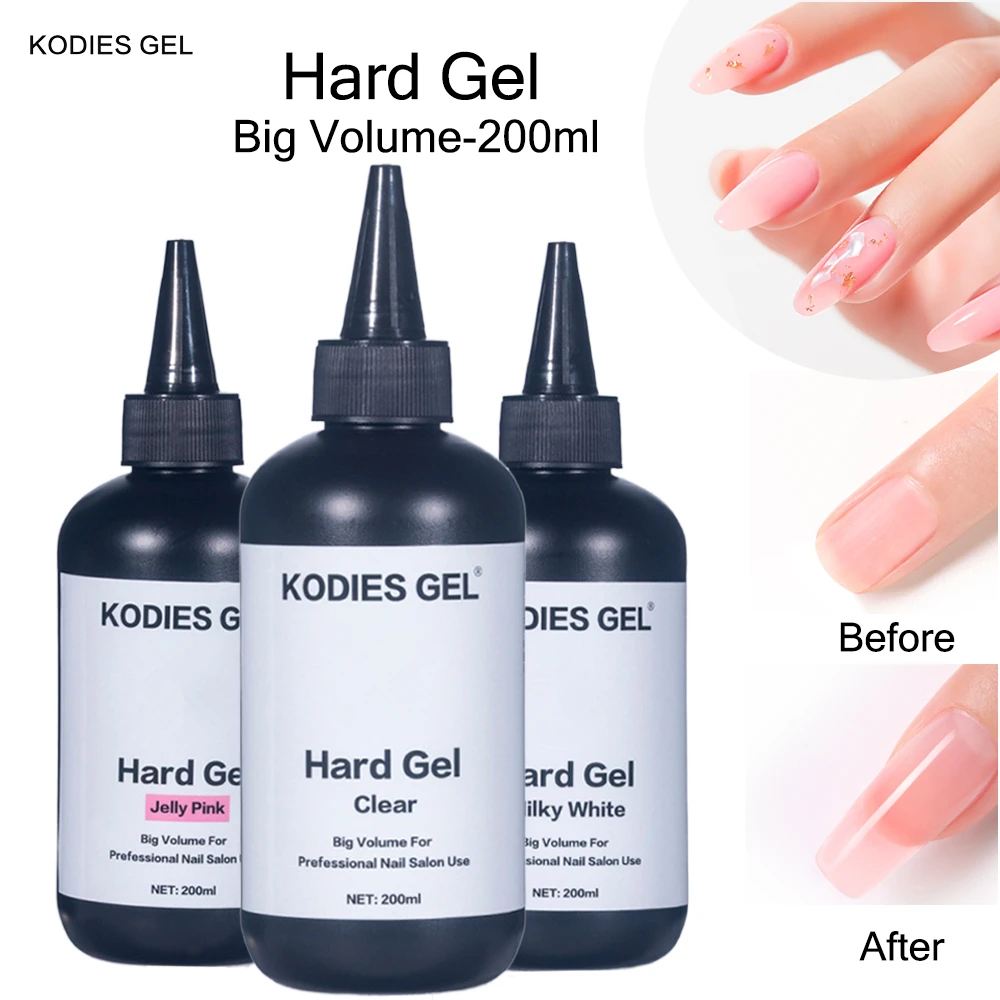 

KODIES GEL Builder Nail Gel Polish 200ML Refill Semi Permanent UV Clear Milky White Poly Hard Nail Construction Gel Extension