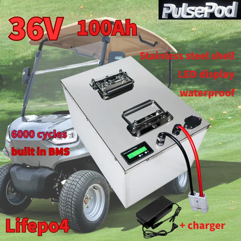 

36V 100Ah lifepo4 lithium battery with BMS for 3600W 7000W E moped bike scooter tricycle UPS vehicle golf cart +10A charger.