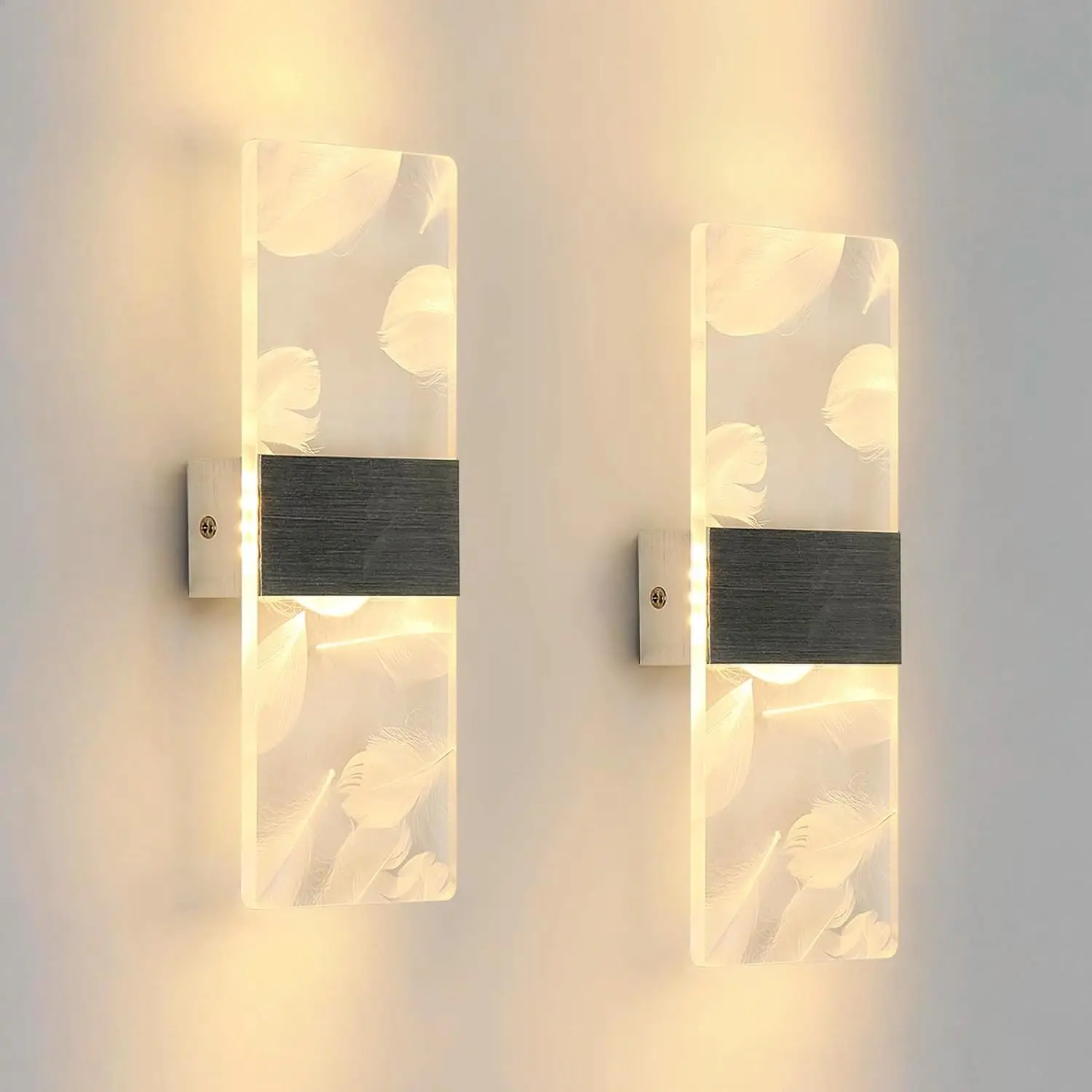 Packung mit 2 Innenwandleuchten, 12 W 3000 K warmes Licht Wandleuchte LED Innen-Acrylfeder, moderne
