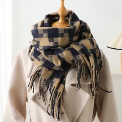 Korean Styles Autumn and Winter Imitation Cashmere Plaid Scarf Fashionable and Simple Warm Scarf Women's Tassel Shawl Pashmina