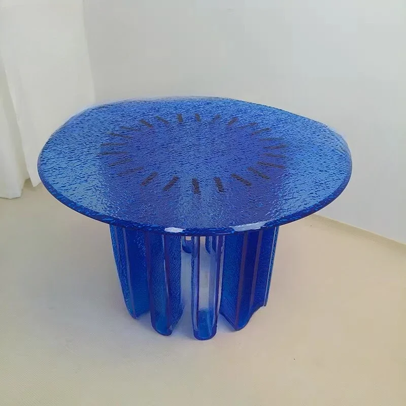 Acrylic coffee table blue edge table modern simple stone pattern round Internet celebrity designer model room hotel clubhouse