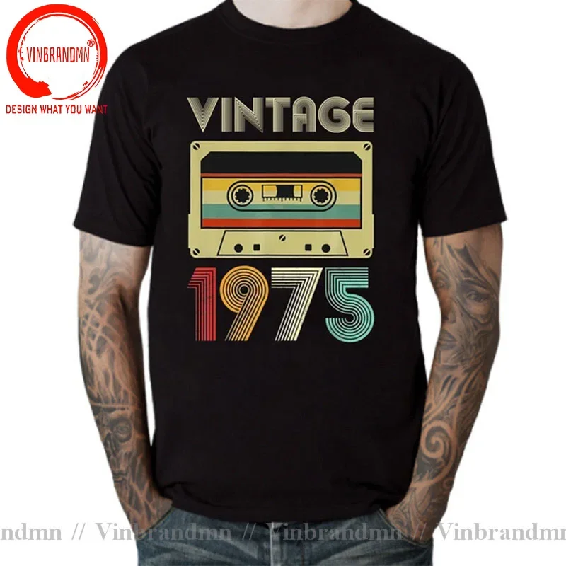 48TH Birthday Gift Vintage Made In 1975 48 Years Old Mixtape T Shirt Cassette Tape T Shirts Men Born in 1975 Male Black T-shirt