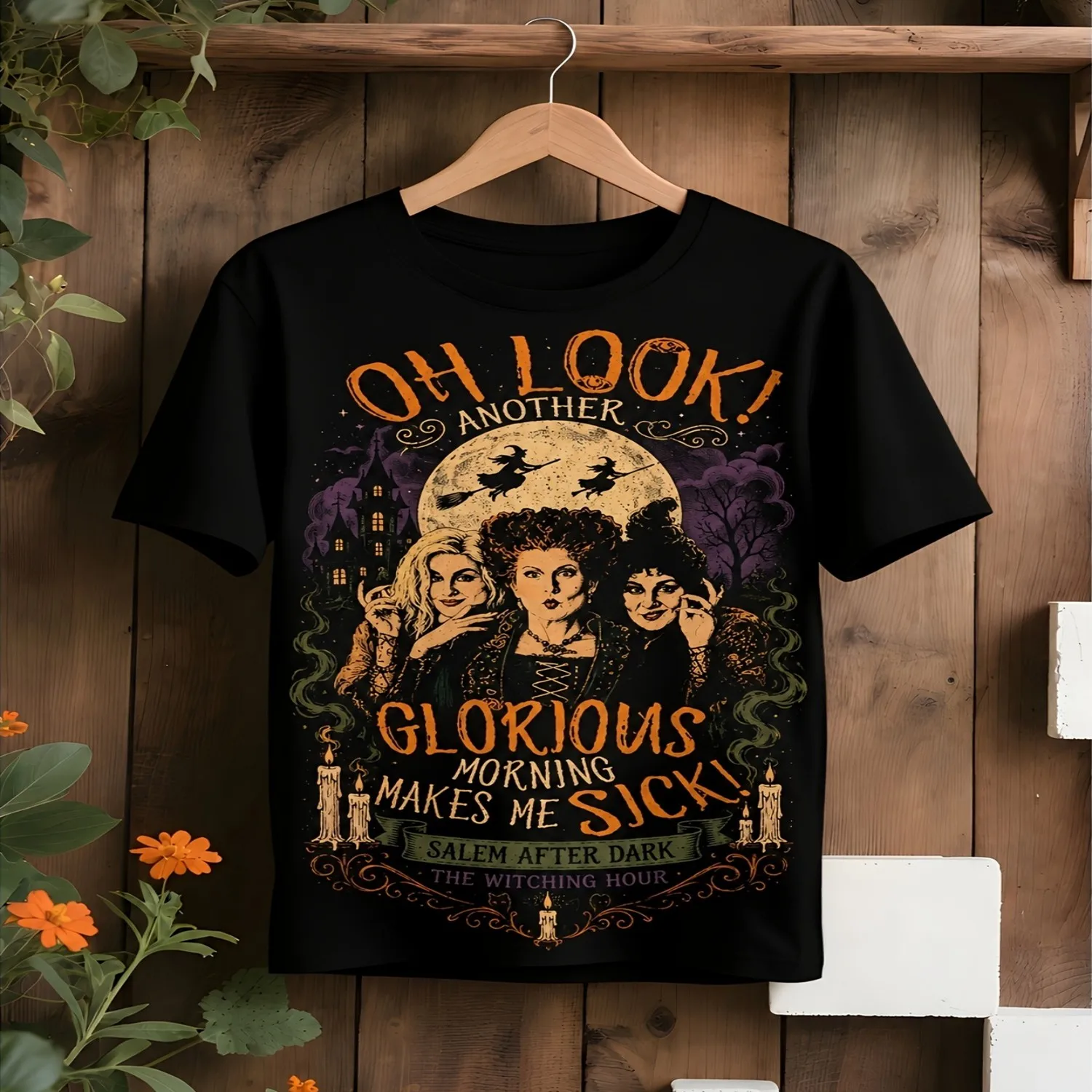 Men'S And Women'S Hocus Pocus Oh Look Another Glorious Morning Makes Me Sick Salem After Dark The Witching Hour Unisex T-Shirt Cotton Tee, Gift For Him
