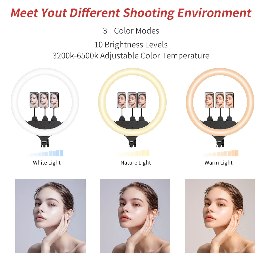 18 بوصة مصباح مصمم على شكل حلقة مع حامل ثلاثي القوائم جدار قوس 3200-6500K صور إضاءة الاستوديو ل Vlog تصوير الفيديو ماكياج Selfie مصباح مصمم على شكل حلقة