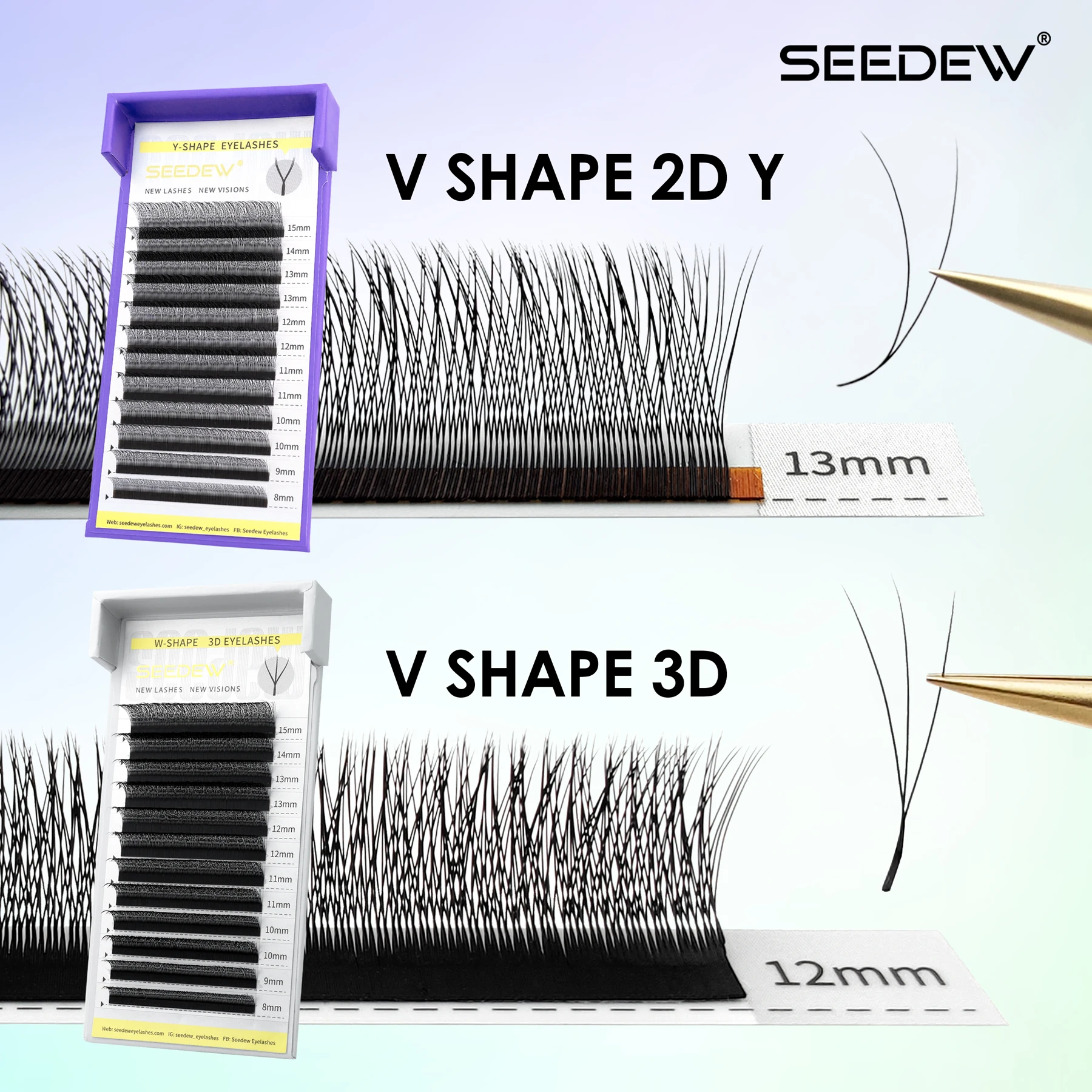 SEEDEW 0,07/0,10 Schmale 2D/3D V-förmige Wimpernverlängerung Kleine Samtblumen-Wimpern Weiche Natürliche Künstliche Wimpern