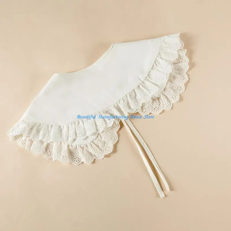 E56A Japanese for Doll Fake Collar Shawl Hollow Ruffled Lace Trim Necklace