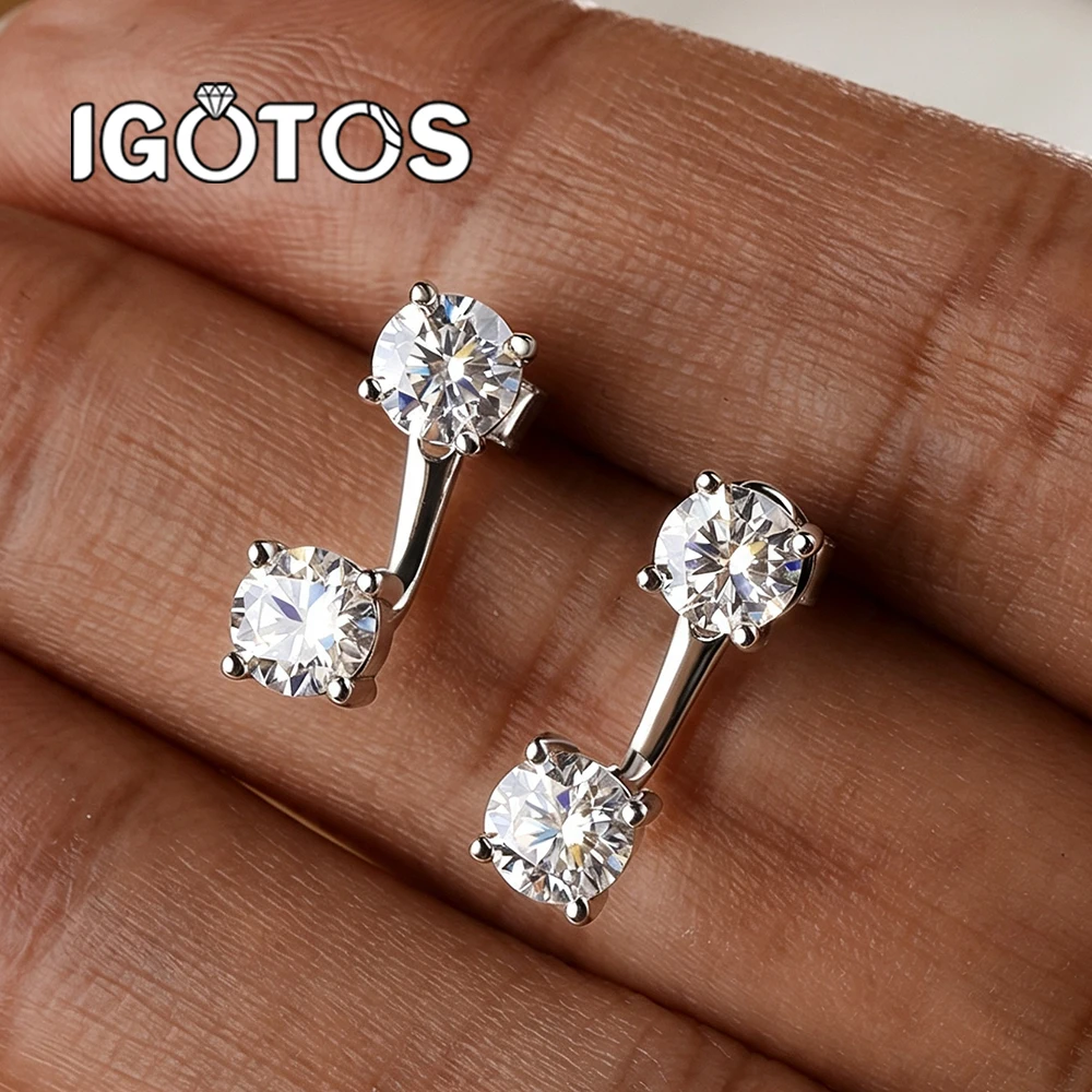 2cttw Full Moissanite Stud Earrings for Women Sparkling D Color  2-Stone 5mm Lad Diamond Drop Earring Jewelry with GRA Certified