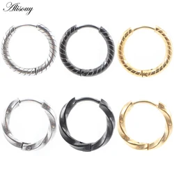 Alisouy 2PCS Punk Twist Twine Stainless Steel Circle Round Ear Helix Clip Huggie Women Men Unisex Hoop Earrings Fake Ear Plugs