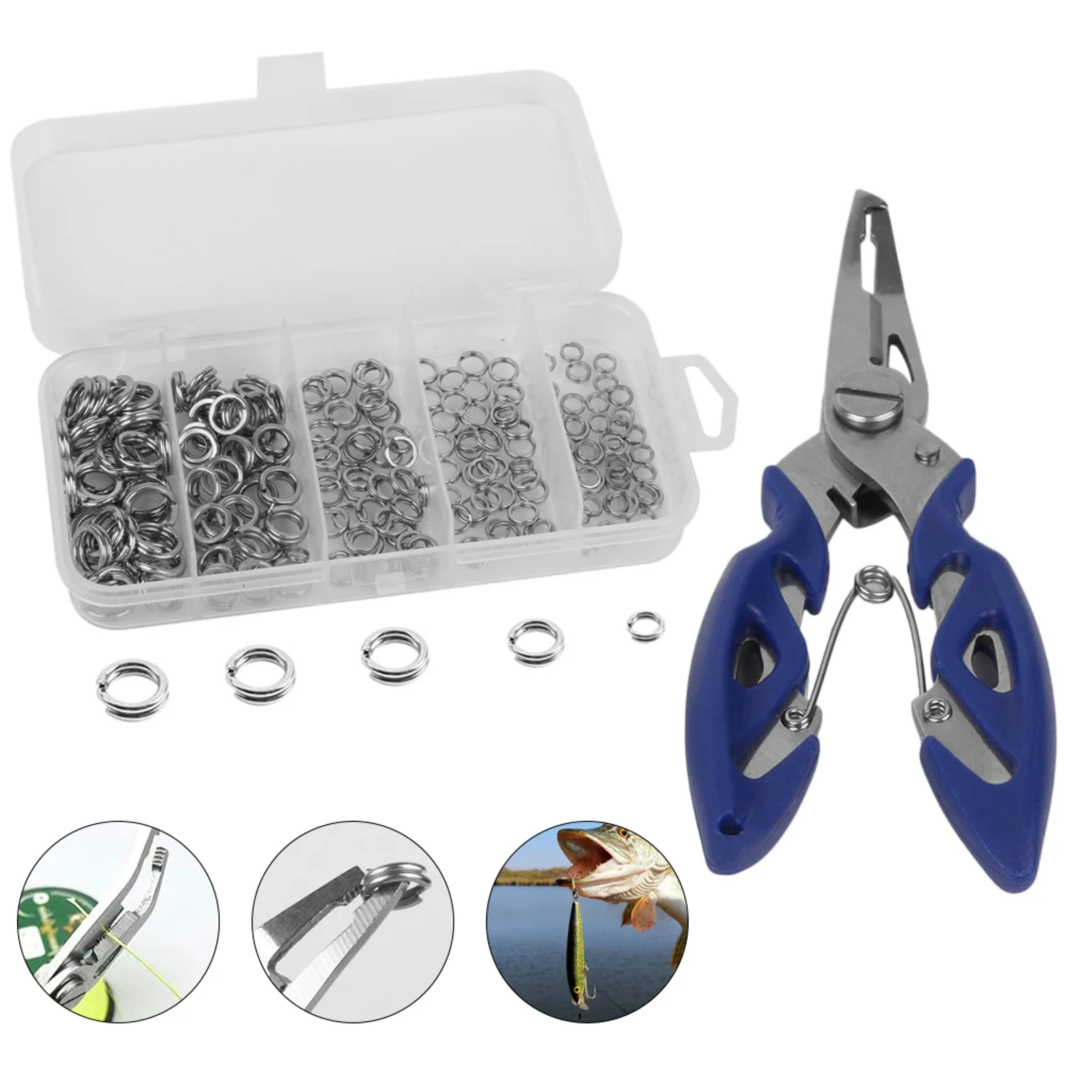 High-Quality Stainless Steel Fishing Lures Set | 200pcs Split Rings | 5 Sizes | Fishing Pliers - Enhance Anglers' Experience